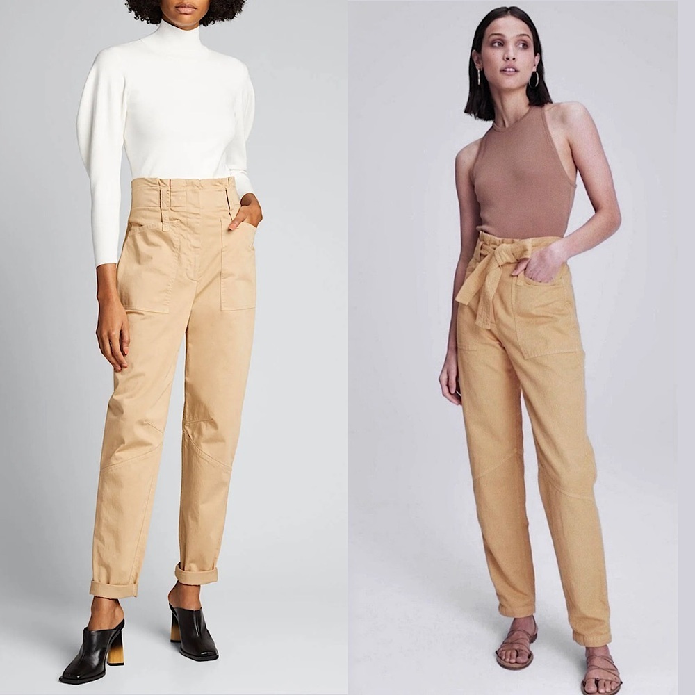 ALC Khaki Italian Cotton Linen Twill High Rise Pleated Waist Straight Leg Pant 6